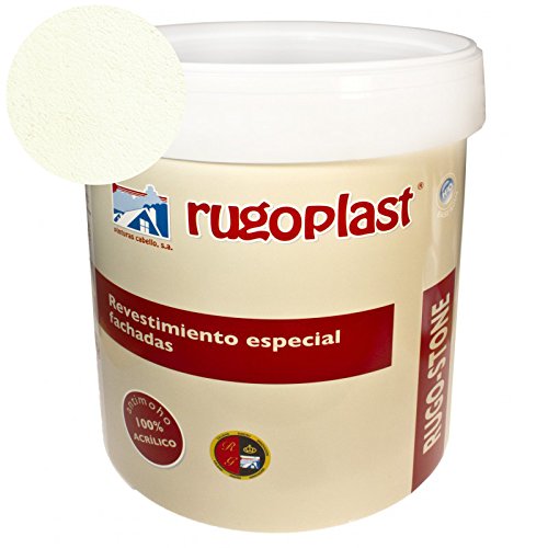 Pintura revestimiento especial fachadas Rugo Stone Colores ideal para dar un toque de color a las paredes exteriores de tu casa (15L, Marfil) Envío GRATIS 24 h.