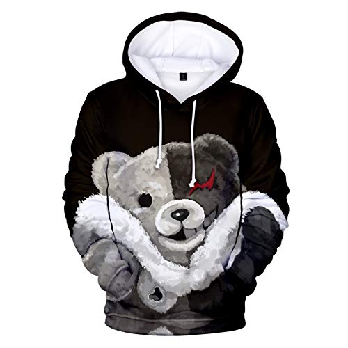 PLMNK-Black and White Bear-Pull-Over De Dibujos Animados En 3D, Suéter De Bolsillo De Manga Larga, Sudadera con Capucha Unisex, Sudadera Informal Transpirable, Ropa para Niños Hoodie-XL