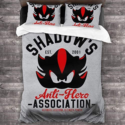 Popun Shadows Anti Hero Association Sonic Juego de Cama de 3 Piezas Funda nórdica, Juego de Cama Decorativo de 3 Piezas con 2 Fundas de Almohada