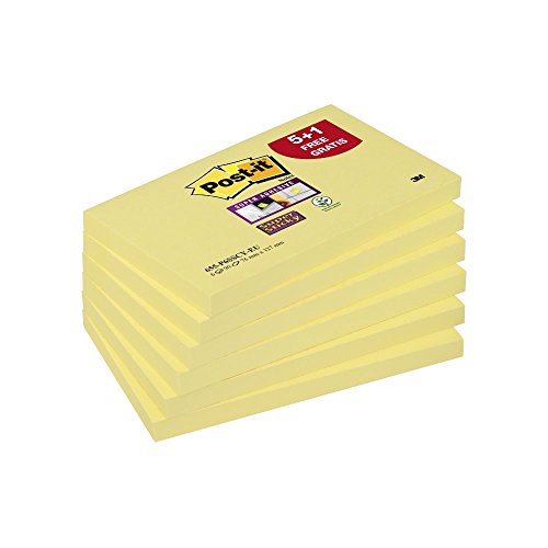 Post-it 7000144680 Pack de 6 Blocs de Notas Adhesivas Amarillo, 76 x 127 mm