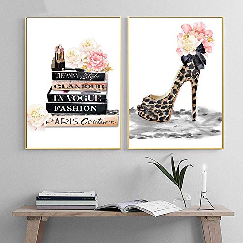 Poster De Obras De Arte De Moda Pintura De Lienzo De Maquillaje Libro De Moda Tacones Altos Impresiones Artísticas Cuadros Decoracion Salon Decoración De Dormitorio A2 42x60cmx2 Sin Marco