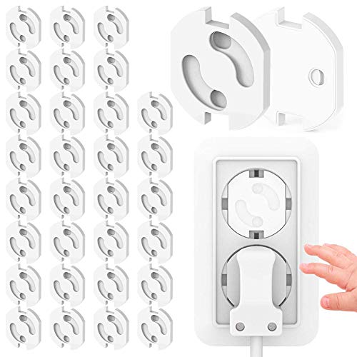 Protector Enchufes, JAANY Seguridad Enchufes Bebes, Tapones de Seguridad para Enchufes con Extra Fuerte 3M Adhesivo y Mecanismo de Giro para Niños [30 Piezas, Blanco]