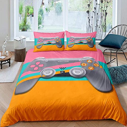 QFAZO Juego De Ropa De Cama Videojuego Creativo Colorido para Gamepad 200X200Cm 3D Poliéster Nórdica Y Funda Microfibra Edredón Fundas De Almohada Antialérgico Anti Impresión para Todo El Mundo