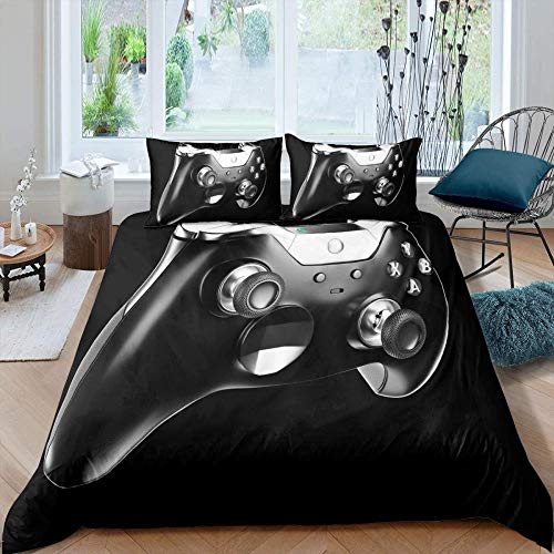 QFAZO Ropa De Cama Infantil Impresión Digital 3D Gamepad Creativo Moderno De Black Metal 220X230Cm Microfibra Antialérgica, Ropa De Cama con Funda De Edredón Y Funda De Almohada