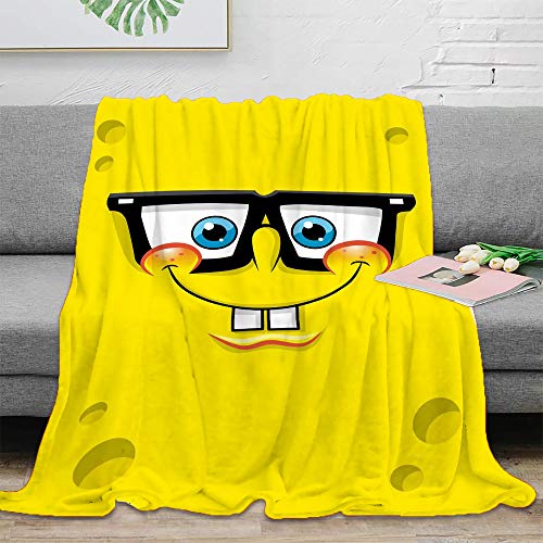 QIAOQIAOLO Bespectacled - Manta suave de Bob Esponja para regalo de cumpleaños para niños, muy suave, cálida, cómoda, tamaño 40 x 50 pulgadas