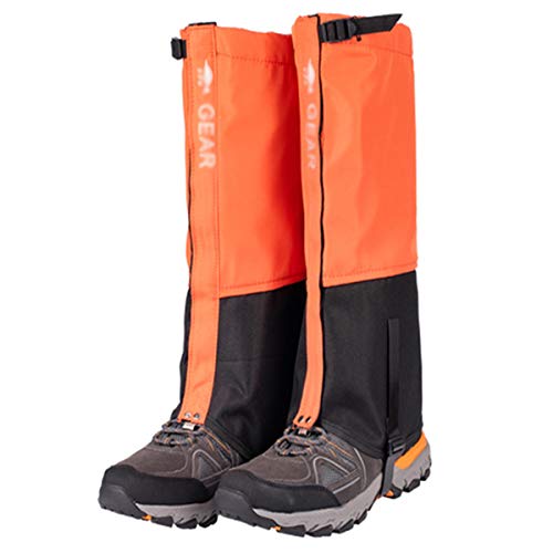 QIDIAN PORAS DE PIERNAS DE Nieve Ajustable, PORAS DE Bota Impermeable para Senderismo, Ultra Durable 620d Oxford Snow Boot Gaiters para Camping, Escalada, Caminar, Cazar, Raquetar,Naranja,S