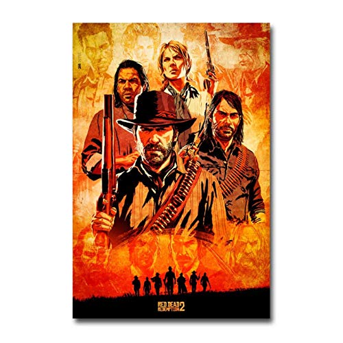 Qqwer Red Dead Redemption 2 Juego Cartel De La Lona Arte De La Pared Impresión De La Pintura Cuadros Pintura De La Lona Sala De Estar Decorativa -50X70Cmx1Pcs -Sin Marco