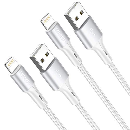 RAVIAD Cable iPhone Cable Lightning [2Pack 0.3M] Cargador iPhone Carga Rápida Trenzado de Nylon Compatible con iPhone 11 Pro XS MAX XR X 8 Plus 7 Plus 6S 6 Plus 5 5S 5C SE 2020 - Plata