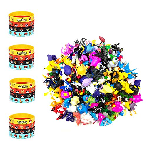 REAMOUS 24 Pcs Pokemon Monster Mini Figure Juguete 2-3cm in Random+16 Pcs Pulsera de Silicona, Fiesta para niños y Adultos, niños