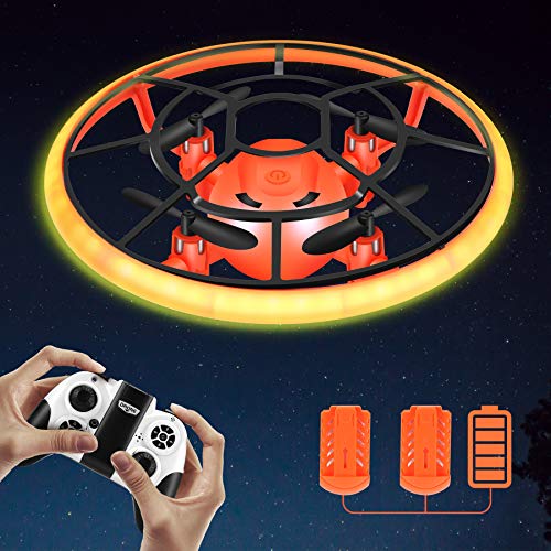 Regalos para niños, RC Helicopteros Teledirigidos con Luces LED Brillantes, Mini Drone para Principiante y niños, Juguete Voladora con 2 baterías, 360° Flip, Altitud Hold, Modo sin Cabeza (Naranja)