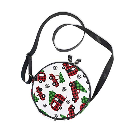 Royal Legacy Bolso bandolera para mujer Árbol de Navidad Buffalo Plaid Coche Camión Copo de nieve Bolso bandolera Monedero redondo para teléfono celular