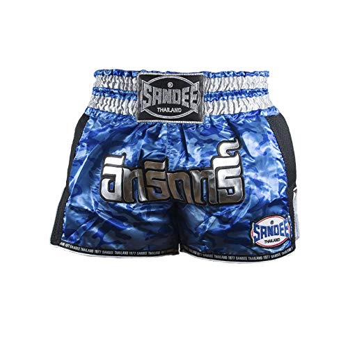 Sandee Supernatural Power Shorts Azul Carbono Plata Negro Muay Thai Kickboxing (L)