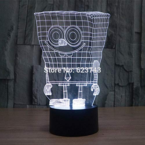 shiyueNB 7 Color cambiante 3D Bob Esponja Plástico LED Luz de Noche con USB Lámpara de Mesa led para Regalo de niños