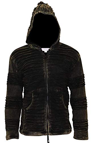 SHOPOHOLIC FASHION Chaqueta de invierno gótica para hombre con forro polar lavado a la piedra