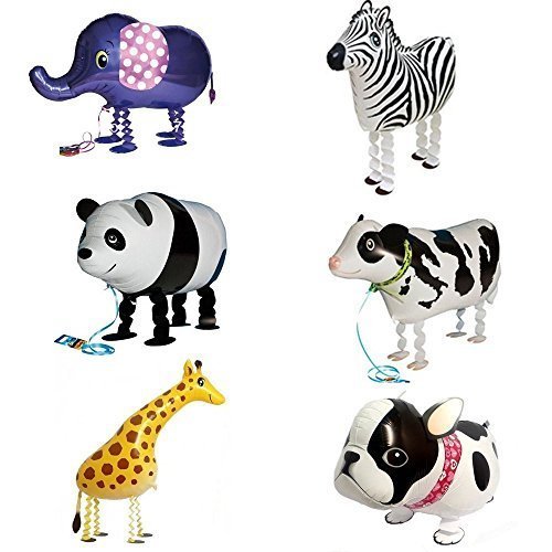 Signstek Globo de Papel de Aluminio para Mascotas Globos Airwalker para niños Decoración de Fiesta de cumpleaños Juguete de Regalo 6 Piezas Bulldog Jirafa Cebra Elefante Panda Vaca
