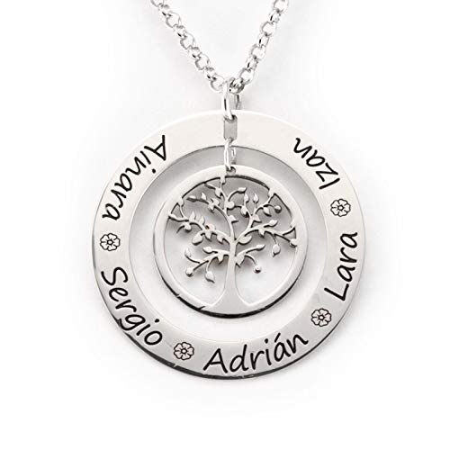 Silver & Steel Colgante Árbol de la Vida Dos Aros Personalizado en Plata de Ley (Plata)