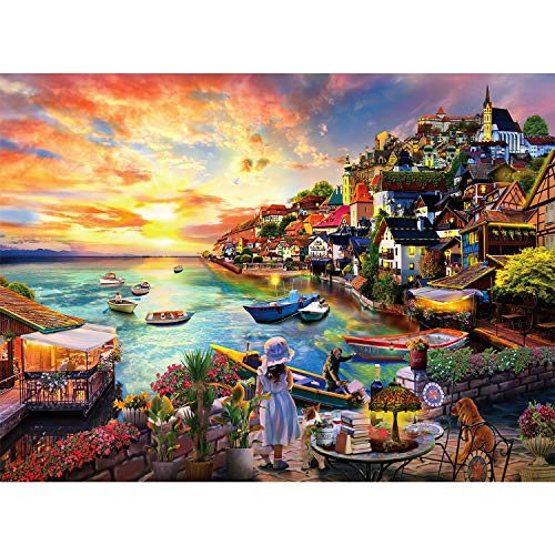 Sinoeem Puzzle 1000 Piezas, Puzzles para Adultos, Obra de Arte de Juego de Adulto Rompecabezas para Navidad, Rompecabezas de Piso Juego de Rompecabezas y Juego Familiar（Paisaje costero）