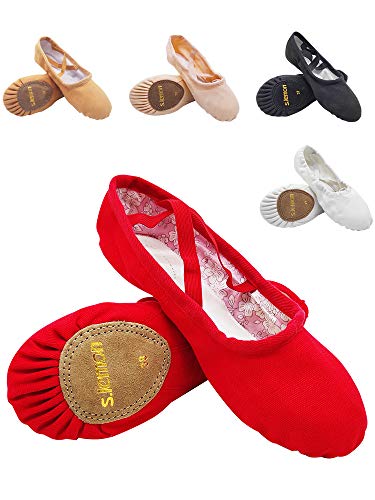 s.lemon Zapatillas de Ballet Lona Media Punta Ballet Zapatos Bailarina Principiantes Danza Zapatos para Niña Mujere Hombres 24-47 Rojo (31 EU)