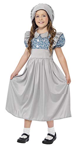 Smiffy's - Disfraz de School Girl Victorian con vestido y sombrero, color gris (27532M), 7-9 Años (M)