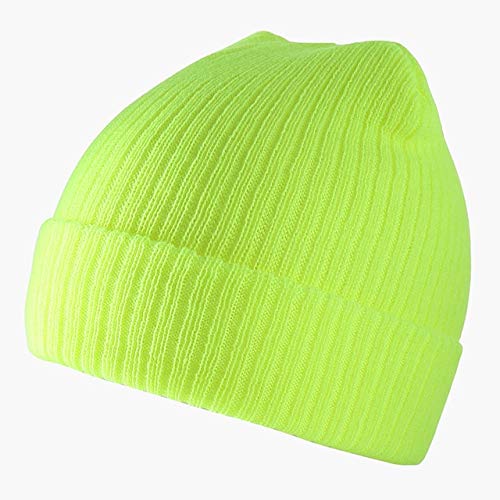 Sombrero Sombrero de Marinero de Invierno Sombrero elástico cálido al Aire Libre Sombrero Suelto Tejido de Punto con puños Mujer Hip Hop Beanie -Flourescence Yellow