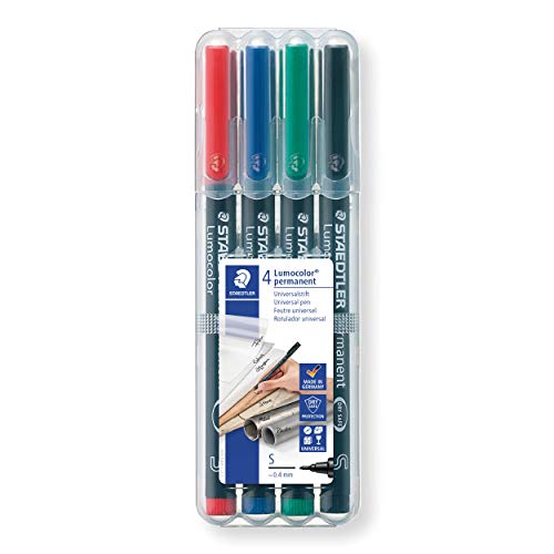 Staedtler Lumocolor 313 WP4. Rotuladores de tinta permanente de colores variados. Blíster con 4 unidades