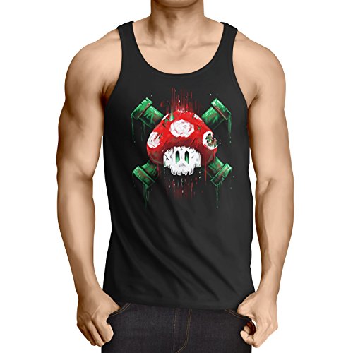 style3 Mario Calavera Camiseta de Tirantes para Hombre Tank Top Videojuego Switch Super World, Talla:L, Color:Negro