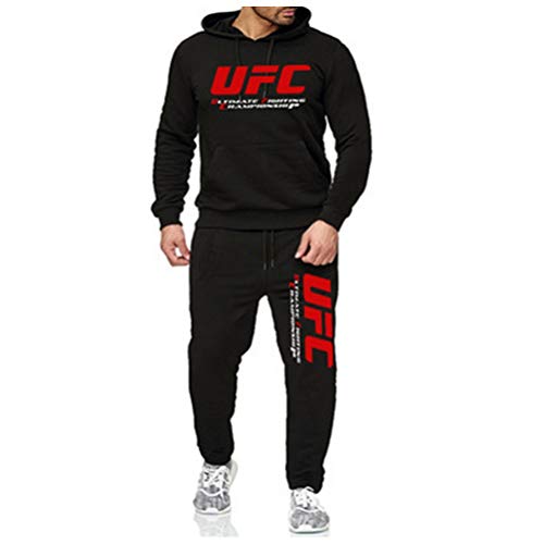 Sudadera con Capucha Impresa Traje De Ropa Deportiva Negra, con Capucha Y Pantalones Impresos De UFC para Adultos Al Aire Libre, Sin Cremallera, 3 Estilos (Color : Style-1, Size : X-Large)