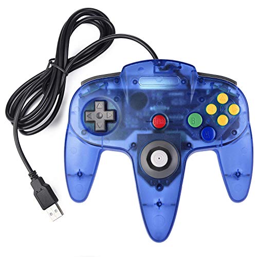 suily Controlador USB para juegos N64, Classic Retro N64 Bit controlador USB para Windows PC Mac Linux Raspberry Pi 3 (azul claro)