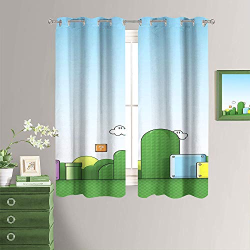 Super Mario Bros Cortinas para dormitorio, sala de estar, paneles con ojales para ventana superior para sala y habitación de invitados 182 x 150 cm