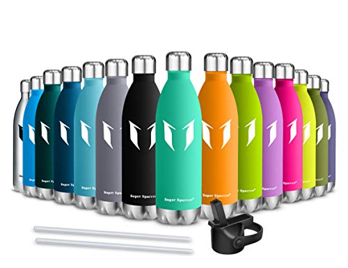 Super Sparrow Botella de Agua aislada al vacío de Acero Inoxidable, diseño de Pared Doble - 750ml - Sin BPA Gorra Deportiva con Gorra estándar - para Correr, Gimnasio, Yoga, Ciclismo