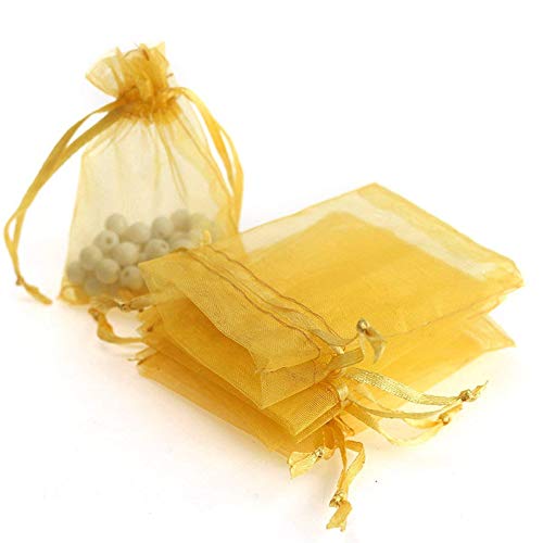 SUVIA 100 Bolsas de Regalo de Organza de 9 x 12 cm para Bodas, cumpleaños, bautizos, comuniones, nacimientos, Navidad, Amarillo, 9 x 12cm