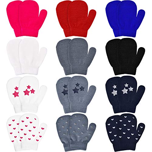 Syhood 12 pares de guantes de punto para niños pequeños estiran los dedos llenos del dedo Guantes de invierno unisex de punto caliente para bebés niños y niñas suministros