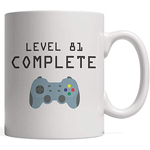 Taza de café completa de nivel 81-¡Regalo genial para juegos de Geek para ochenta y un años de amantes de los videojuegos para celebrar su feliz cumpleaños número 81 como un logro desbloqueado! Con co