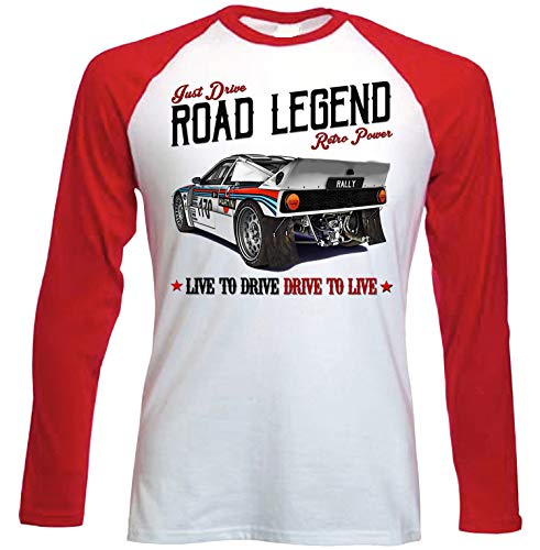 Teesandengines Lancia Rally 037 Vintage Camiseta de Mangas roja largas T-Shirt Size Xxlarge