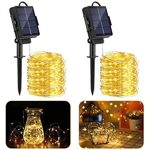 Tencoz Guirnaldas Luces 100 LED Cadena de luces Exteriores Interiores ，impermeable, alambre de cobre Luces LED de para Decoración Navidad Fiestas Bodas Jardin Habitacion (Blanco cálido)