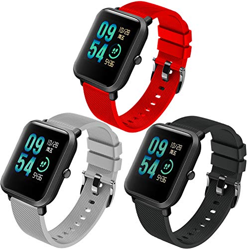 Th-some Correa para Amazfit Bip Impermeable Universal - 3 Pcs Reemplazo de Pulsera Ajustable para Xiaomi Huami Amazfit Bip bit Lite Youth/Amazfit GTR 42mm Watch, Negro Gris Rojo Sin Tracker