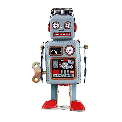 tJexePYK Robot mecánico de la Vendimia Divertido Creativo Juguetes de Cuerda Cuerda a un Juguete Walking Robot Tin Toy con Clave Azul