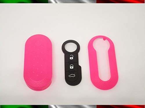 TOPBEST Carcasa para llave + botones de goma para Fiat 500 Grande Punto Evo Bravo Panda 500L Lancia Y Ypsilon Musa Delta carcasa rosa + vídeo tutorial explicativo para el montaje