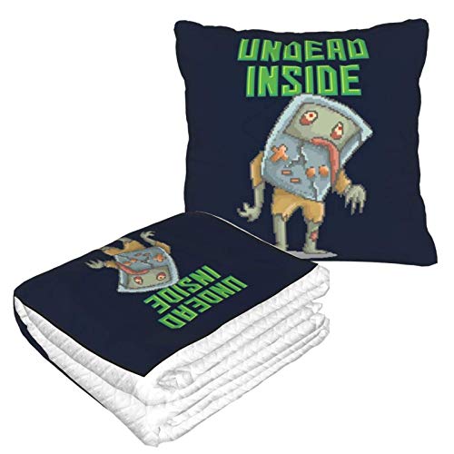 Undead Inside Zombie Game Boy Pixel Art Manta de viaje y almohada 2 en 1, manta de avión, almohada de cuello de viaje y manta