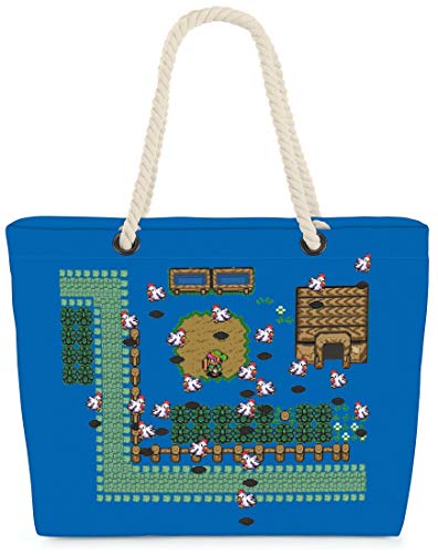 VOID Bolso de Playa XXL Bolsa Shopper Link Retro Juego 58 x 38 x 16 cm 23 l Beach Bag Game Hyrule Pixel Game, Kissen Farbe:Azul