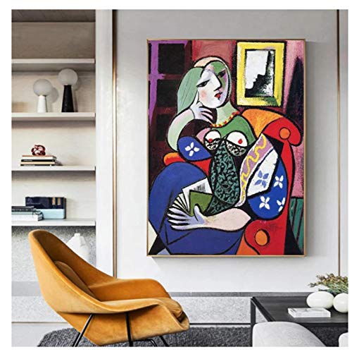 Vscdye Picasso Woman with Book by Canvas Paintings on The Wall Art Posters e Impresiones Art Canvas Pictures para la Sala decoración de la Pared pintura-24x32 IN Sin Marco