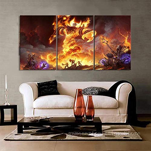 WANGZUO Impresiones En Lienzo HD Arte De La Pared Carteles Lienzos Pinturas 3 Panel Ragnaros El Señor del Fuego Moderno SalóN DecoracióN para El Hogar Cuadros Modulares-50x70cmx3