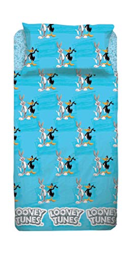 Warner Bros - Juego de cama individual Looney Tunes, color azul, negro