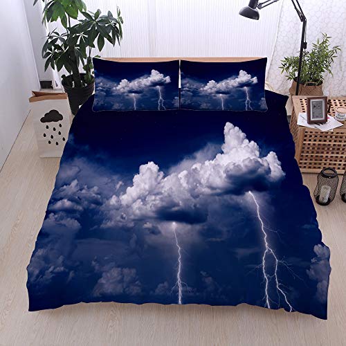 Wdoci Bedding Juego de Funda de Edredón,Large Vivid Rain Clouds with Storm Blasts and Lightning Strikes Power Danger Image,Funda de Nórdica y 2 Fundas de Almohada(Rey 220x230cm)