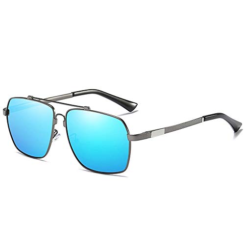 Weichunya Moda para hombre Vintage Retro Cuadrado Lente grande Marco grande Colorido Haz de memoria Pierna de primavera Gafas de sol polarizadas Pintura verde Colorido Azul Película Gafas de sol cuadr