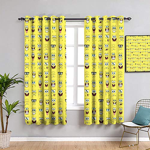 weilan1999 Cortinas con ojales para dormitorio con diseño de Bob Esponja y cuadrados, cortinas decorativas para dormitorio de 84 x 84 pulgadas