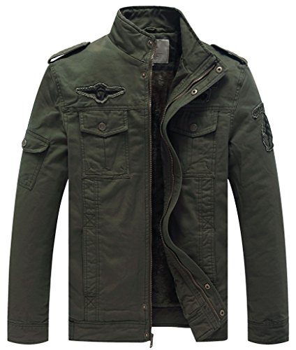 WenVen Abrigo Cálido Invierno Abrigo Forro Polar Grueso Chaquetas Estilo Militar Clásica Chaquetas de Lana Exteriores Hombres Verde Militar Small