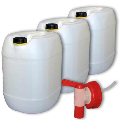 Wilai GmbH Lote de 3 bidones de Polietileno/Jerrycan 30 L Natural + 1 Grifo Aeroflow DIN61 (22001x3+22010)