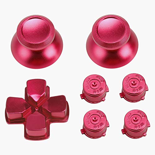 WiMas 7 piezas de metal de aluminio para pulgar de repuesto de controlador, gorras de agarre para el pulgar, botones tipo bala AXBY para mando de PS4 (rojo)