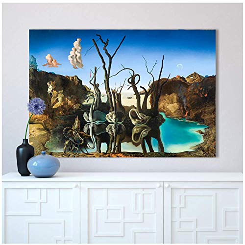 wzgsffs Cisnes Que reflejan Elefantes Resumen para Sala de Estar Arte de la Pared Decoración Pintura sobre Lienzo Pinturas de Dali Bienvenido a la personalización de Fotos Sin Marco